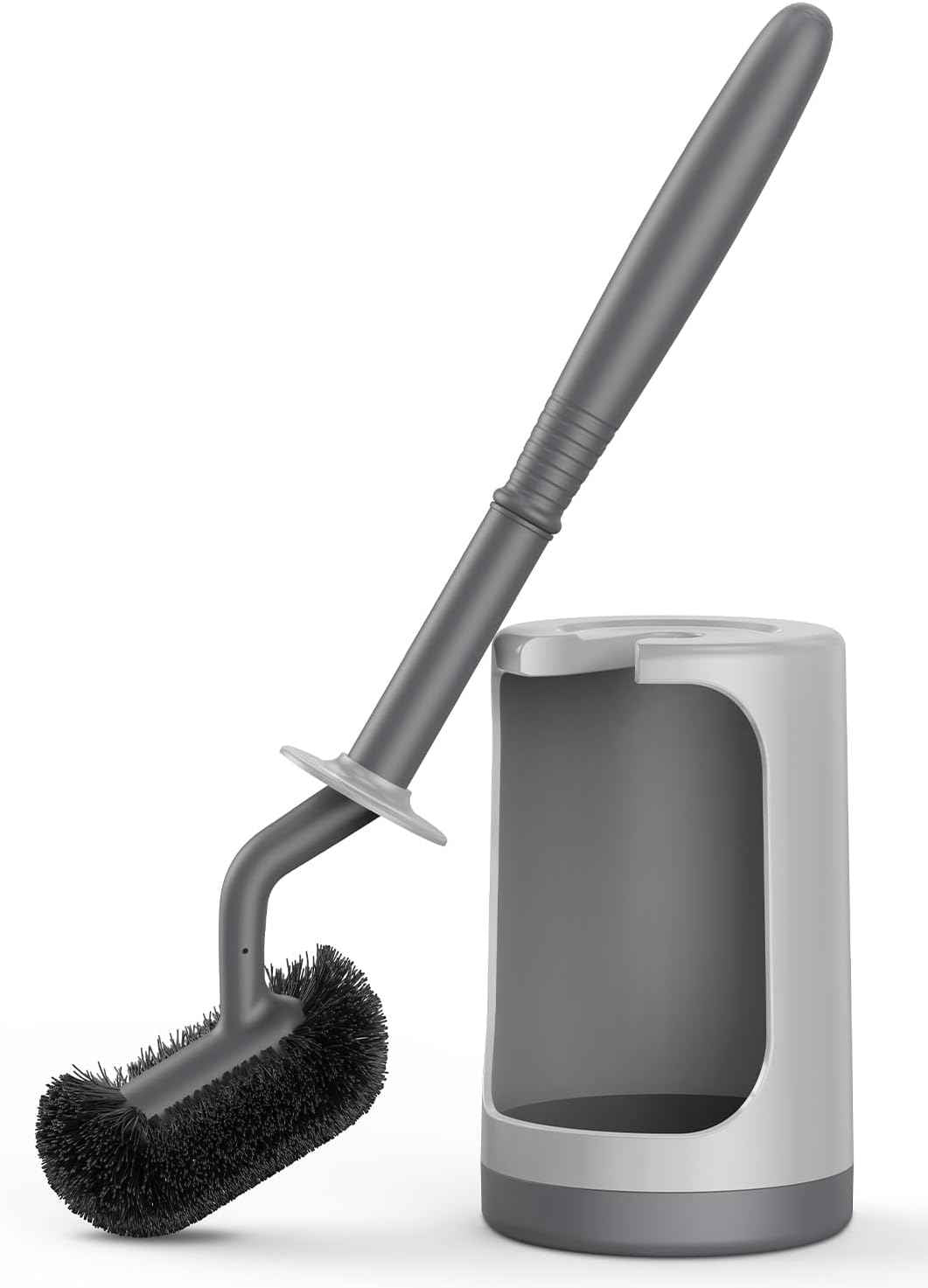 HAMITOR Toilet Bowl Brush Holder Set: Curved Design with Holder for Deep Cleaning Under Rim - Compact Hidden Scrubber for Small Space - Modern RV Bathroom Accessories - White