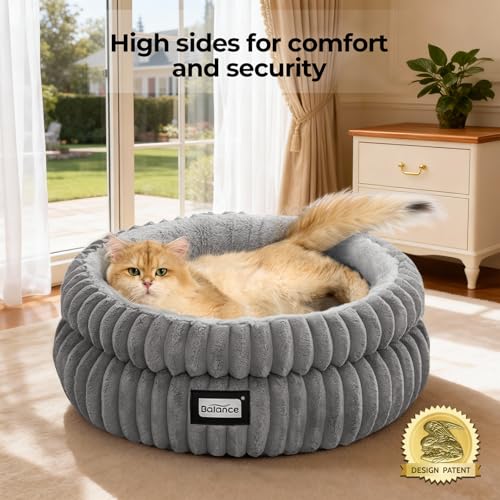 balance cat bed round kitten bed washable pet bed faux fur anti slip bottom
