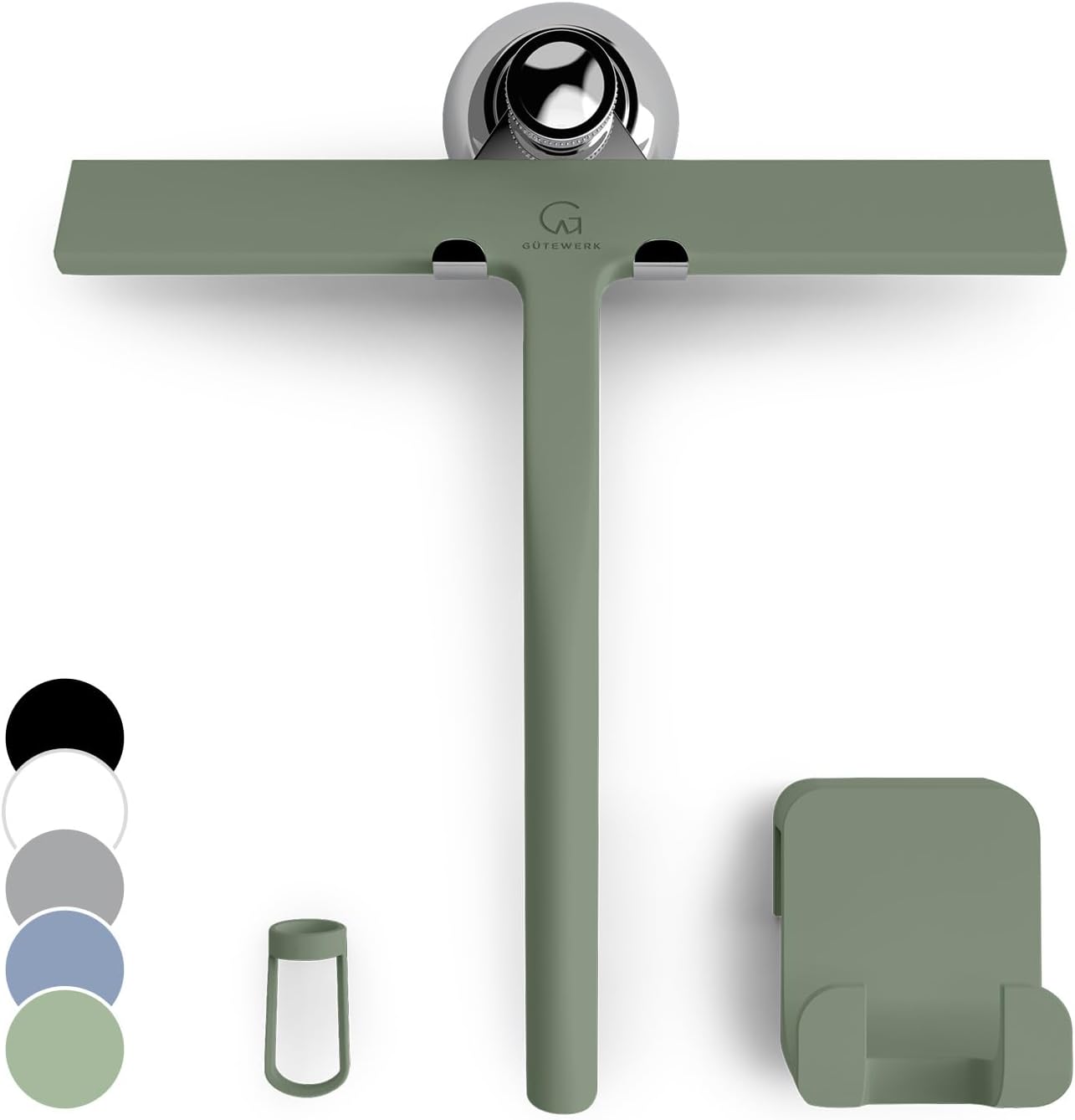 GÜTEWERK Shower Squeegee for Glass Doors, Silicone Window Squeegee, Bathroom and Glass Cleaning - Black - 9 Inch