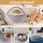 Grey, 20-inch Hooded Dog Bed for Small Dogs up to 22 lbs, Washable Pet Cave Bed with Anti-Slip Bottom
