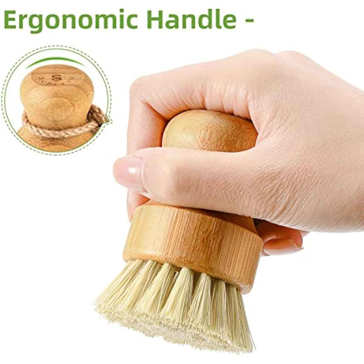 SUBEKYU Bamboo Dish Scrub Brush with Sisal Bristles for Natural Kitchen Cleaning