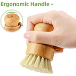 SUBEKYU bamboo kitchen dish scrub brush with natural sisal bristles for gentle cleaning