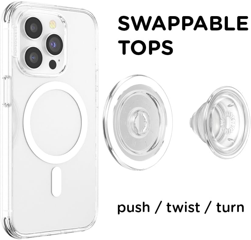 PopSockets Phone Grip for MagSafe with Kickstand, Magnetic Stand, Swappable Top, Secure Hold for iPhone MagSafe Cases, Phone & Tablet Grip - Clear