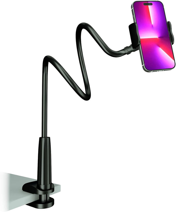 Gooseneck Phone Holder for Bed, Flexible Overhead Cell Phone Mount for Desk, Hands-Free Viewing Clamp Stand Compatible with iPhone 17 16 15 Pro Max and 3.5-7" Devices