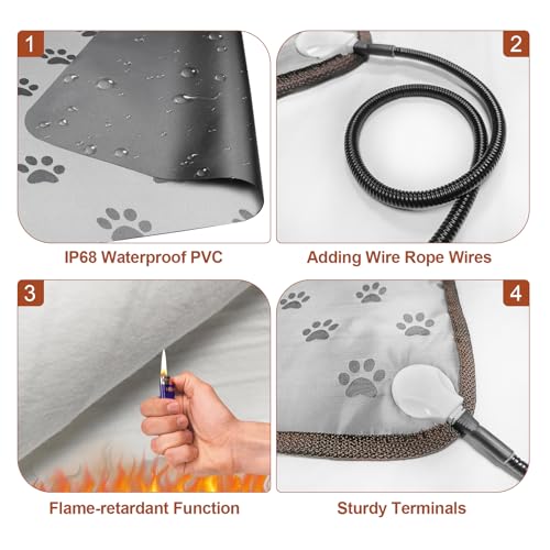 Large Waterproof Dog Heating Pad 34x21in with Smart Thermostat and Power Line Protection