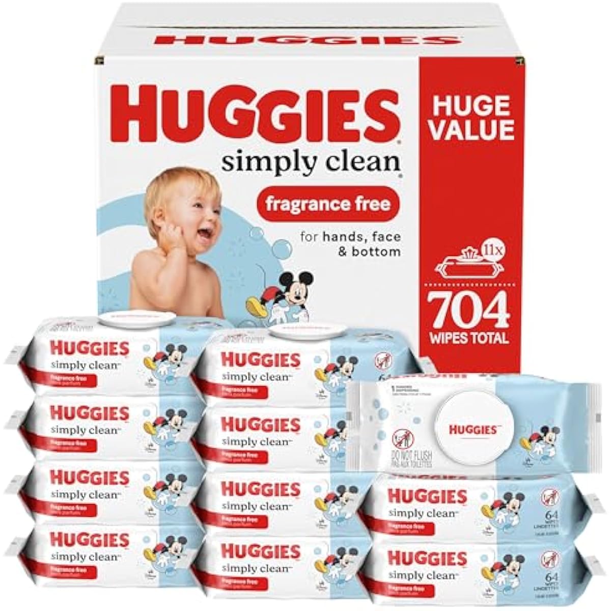 Huggies Simply Clean Unscented Baby Diaper Wipes, 11 Flip-Top Packs ...