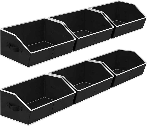 Closet Organizers Bins 6 Packs - Large Closet Shelf Organizer with Handles, Fabric Trapezoid Storage Bins, Collapsible Storage Cubes for Clothes, Towels, Light Gray