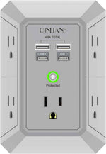 Wall Charger, Surge Protector, QINLIANF 5 Outlet Extender with 4 USB Charging Ports (4.8A Total) 3-Sided 1680J Power Strip Multi Plug Adapter Spaced for Home Travel Office (3U1C)