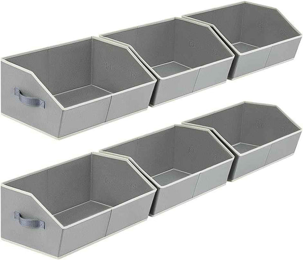 Closet Organizers Bins 6 Packs - Large Closet Shelf Organizer with Handles, Fabric Trapezoid Storage Bins, Collapsible Storage Cubes for Clothes, Towels, Light Gray