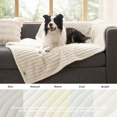 Bedsure ComfyFleece waterproof dog blanket for large dogs, soft corduroy fleece, 50x60 inches, cream color