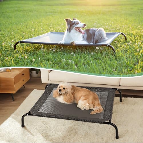 Grey 50" Lx32 Wx8 H Cooling Elevated Dog Bed for Large Dogs with Non-Slip Floor Protectors & Breathable Mesh