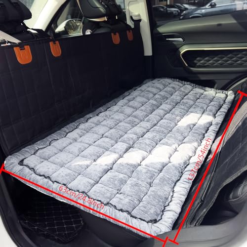 Grey truck plaid dog bed for backseat, deluxe dog seat covers, non-slip travel pet mat for SUVs, 24.8x54 inch