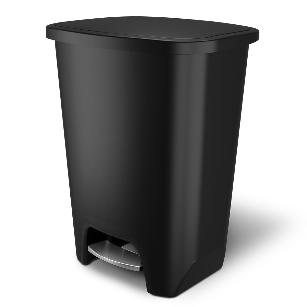 Glad 13 Gallon Trash Can | Plastic Kitchen Waste Bin with Odor Protection of Lid | Hands Free with Step On Foot Pedal and Garbage Bag Rings, Black