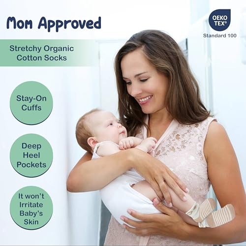 Mother's Choice Organic Cotton Baby Socks Infant 0-6 Months - 12 pairs Soft, Cozy, and Gentle Newborn Socks for Girls & Boys, Perfect Baby Registry for Everyday Wear, and Infant Comfort