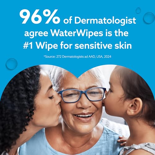 WaterWipes Sensitive+ Bathing Wipes, 3-In-1 Cleans, Cares, Protects, Unscented, Hypoallergenic, 99.9% Water, 16 Count, 1 Pack