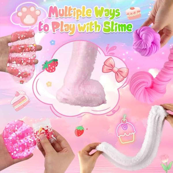 6 Pack Pink Slime Kit Cloud Slime Set for Girls and Boys Ages 8-12