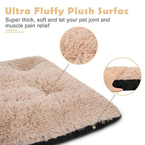 JOEJOY Large Dog Bed Crate Pad, Deluxe Plush Washable Dog Beds Fulffy Soft Kennel Pad Anti-Slip Pet Sleeping Mat for Extra Large Medium Small Dogs, 40" x 27", Beige
