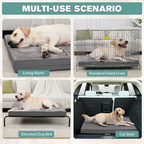 Vonabem Waterproof Dog Bed for Large Medium Sized Dogs, 35" x 22", Gray, Orthopedic Support