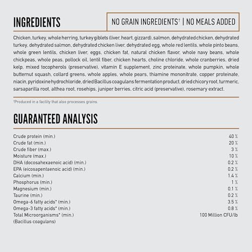 Orijen grain-free high protein premium dry cat food original recipe, 4lb bag, fresh and raw ingredients