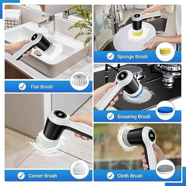 Electric Spin Scrubber for Bathroom Sink Window Cleaning with 6 Replaceable Heads