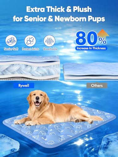 Rywell dog cooling mat 2.0 for extra large dogs, 44 x 32 inches, waterproof and endothermic cooling technology