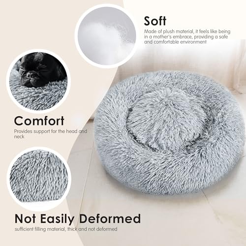 hoewina dog & cat bed for indoor cats light grey 20in calming donut bed