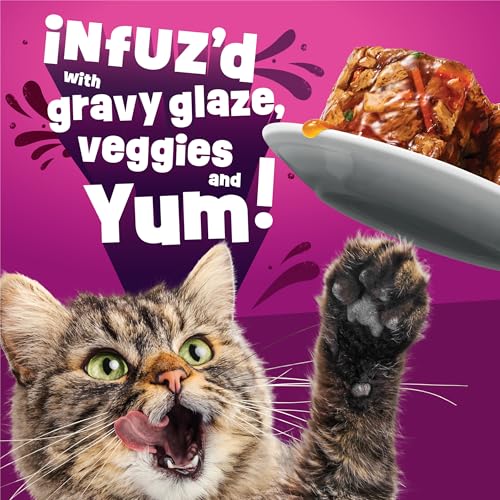 purina friskies glaz'd and infuz'd wet cat food variety pack with chicken, crab, or shrimp in gravy - 5.5 oz, pack of 12