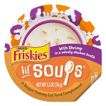 purina friskies grain-free lickable cat food toppers with shrimp in velvety chicken broth, 1.2 oz cups, pack of 8
