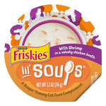 purina friskies grain-free lickable cat food toppers with shrimp in velvety chicken broth, 1.2 oz cups, pack of 8