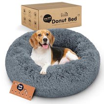 Petloox Donut Dog Bed - Dark Grey, Medium - Ultra-Plush Support for Anxiety Relief and Comfort