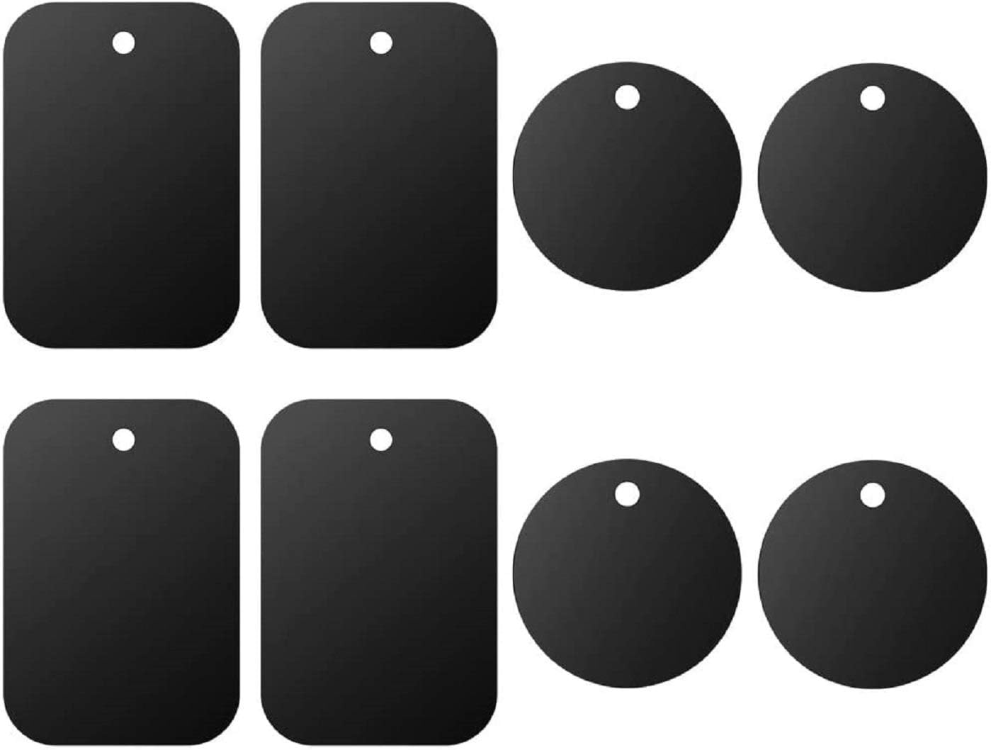 Universal Metal Plate 8 Pack for Magnetic Phone Car Mount Holder Cradle with Adhesive (Compatible with Magnetic Mounts) - 4 Rectangle and 4 Round, Black