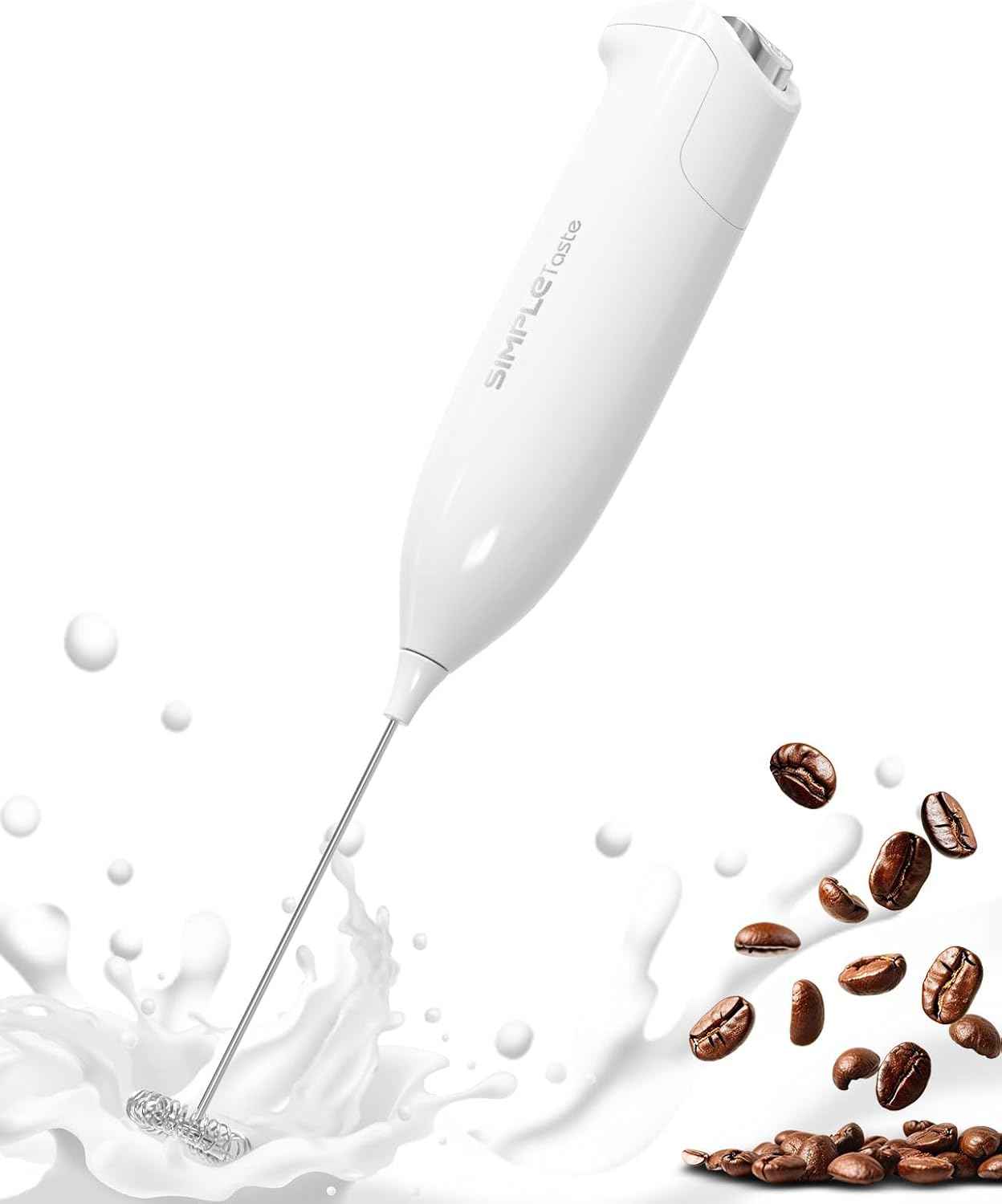 SIMPLETaste Milk Frother Handheld Battery Operated Electric Foam Maker, Drink Mixer with Stainless Steel Whisk and Stand for Cappuccino, Bulletproof Coffee, Latte