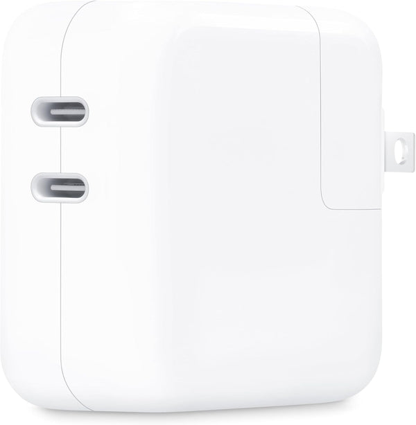 apple 35w dual usb-c compact power adapter fast type-c charge for iphone ipad macbook air airpods
