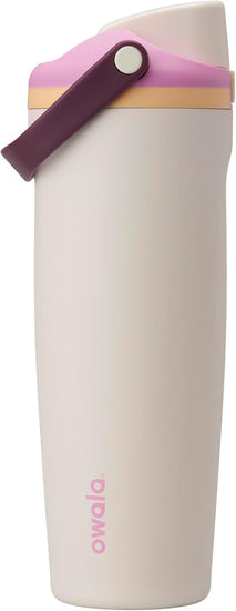 Insulated stainless steel water bottle with two-way spout and built-in straw
