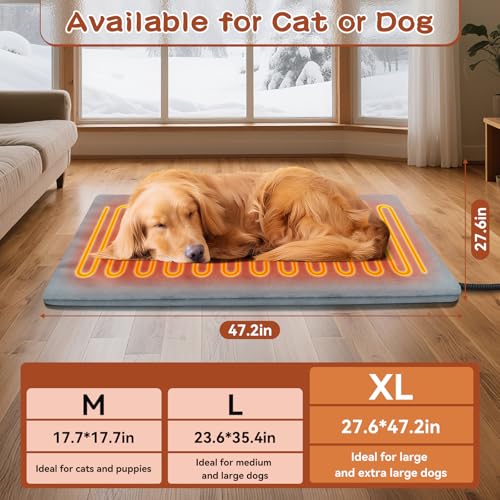 pet heating pad for cats and dogs, 17.7 * 17.7 inches, water-resistant, temperature adjustable, timer function