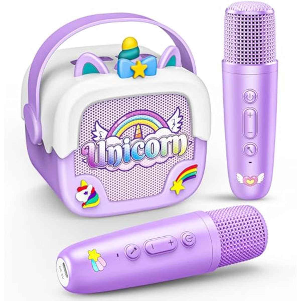 unicorn portable bluetooth speakers mini karaoke machine for girls purple