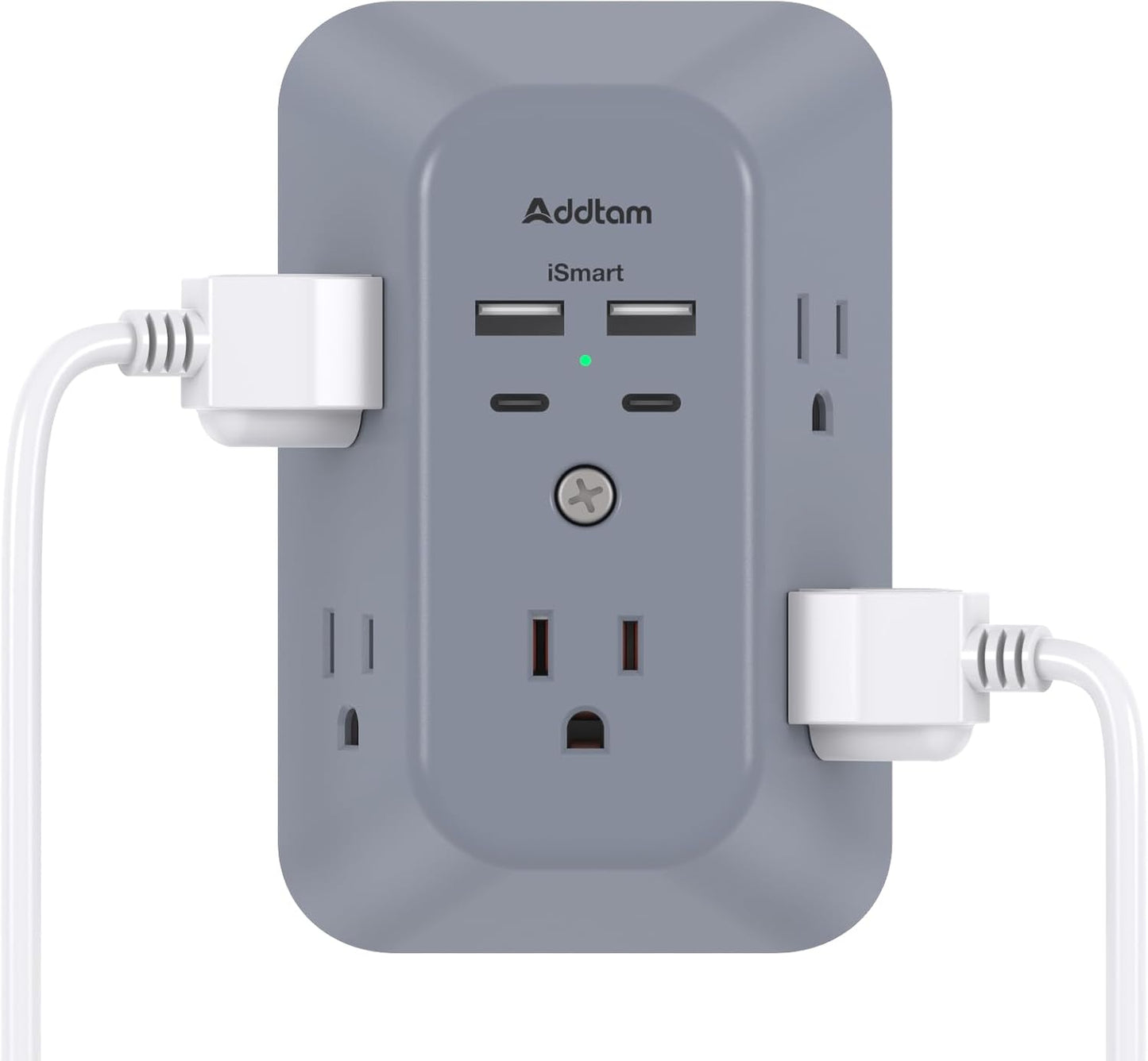 Addtam USB Wall Charger Surge Protector – 5 Outlet Extender with 4 USB Ports (1 USB-C) 1800J Power Strip Multi Plug Adapter for Home & Office