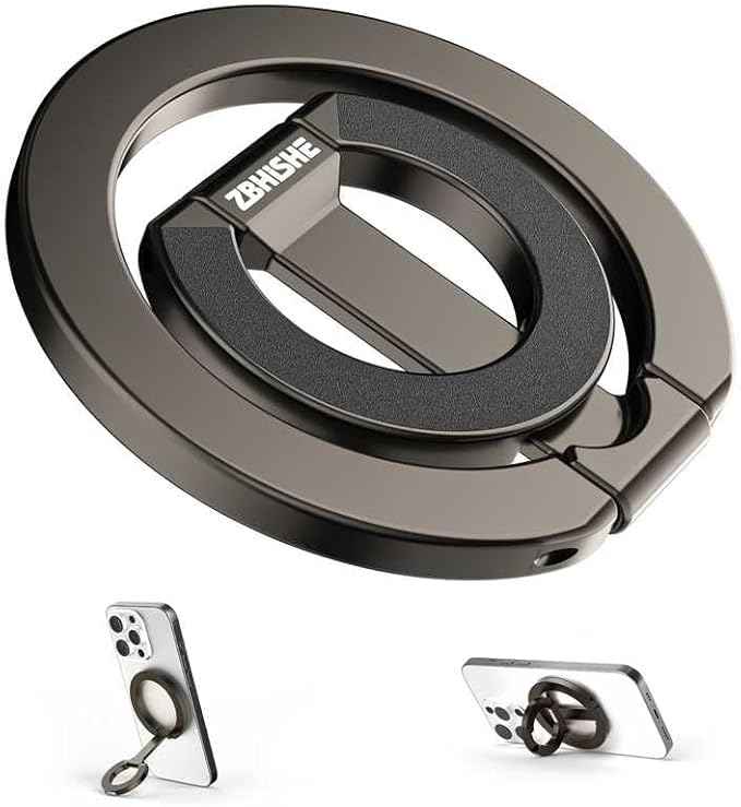 Magnetic Phone Ring for MagSafe Grip [Dual-Sided Magnetic] [Super Magnet] [Magnet Phone Stand Grip Compatible with Car Mounts] Mag Safe Accessory for iPhone 17/16/15/14/13 Pro Max Plus, Grey