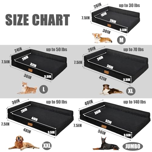 pantas lague large orthopedic dog bed 36''x24'' black waterproof bolster pet sofa beds