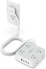 TESSAN 5 Ft flat plug extension cord with 3 USB, 8 outlets, 900J surge protection for office, dorm room essentials