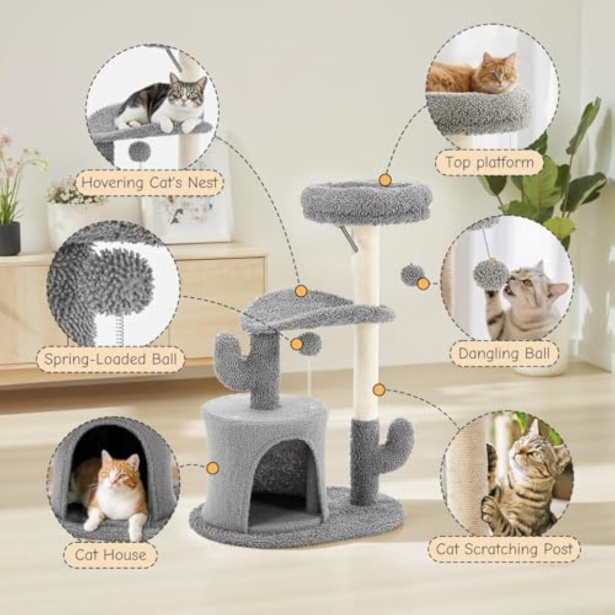 33 inch Multi-Level Cat Tree Tower with Scratching Posts, Cozy Perches and Stable Climbing Platform for Indoor Cats,Grey