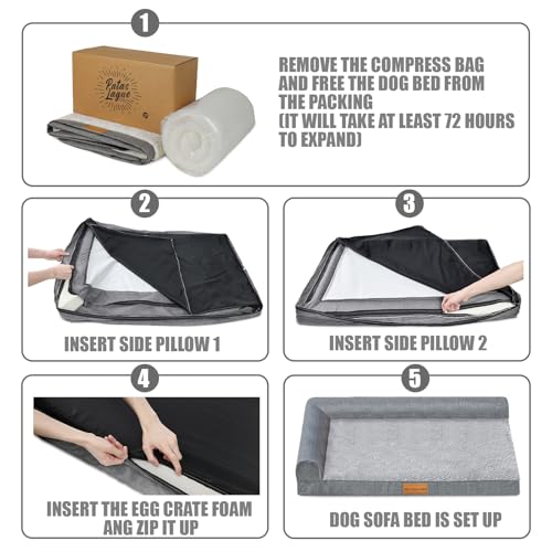 pantas lague large orthopedic dog bed 36''x24'' black waterproof bolster pet sofa beds