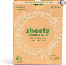 Sheets Laundry Club - Liquidless Laundry Detergent Sheets, 100 Loads - Fresh Linen Scent, Eco-Friendly, Quick-Dissolving Formula, Hypoallergenic, Septic Safe, Plastic-Free Packaging - 50 Sheets