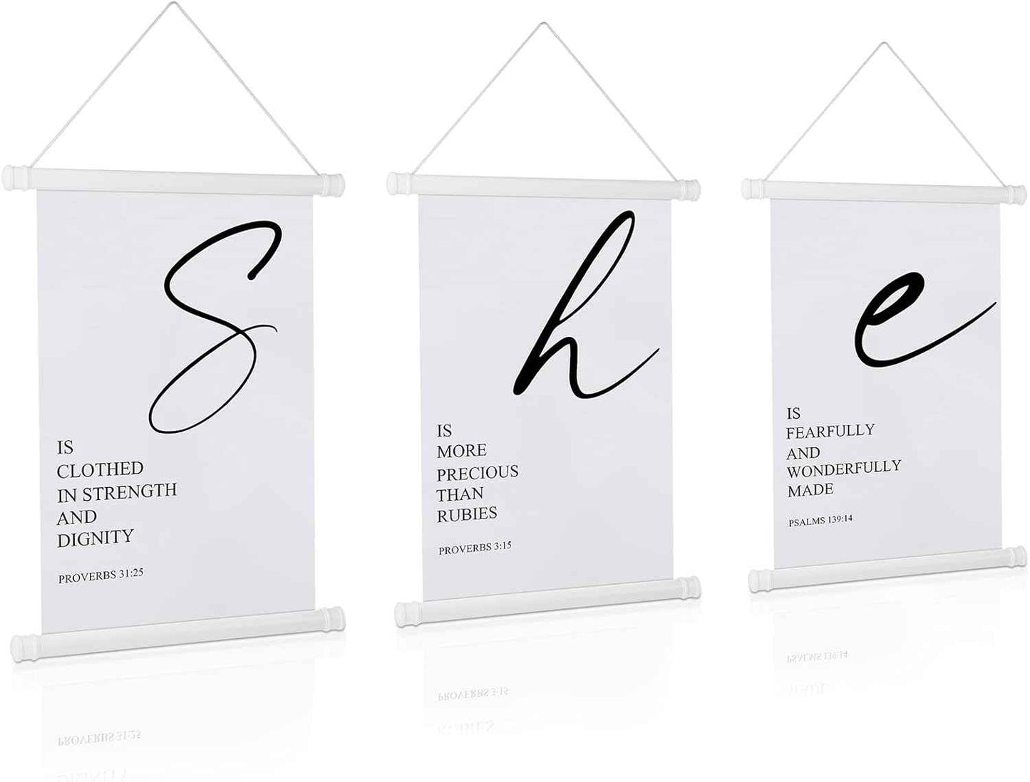 3 Pcs Woman Bible Verses Wall Art Inspirational Quotes Saying Christian Scripture Biblical Framed Decor with Verse Proverbs 3:15 Motivational Quotes for Nursery Home Office, 7.9 x 11.8 Inches(Simple)