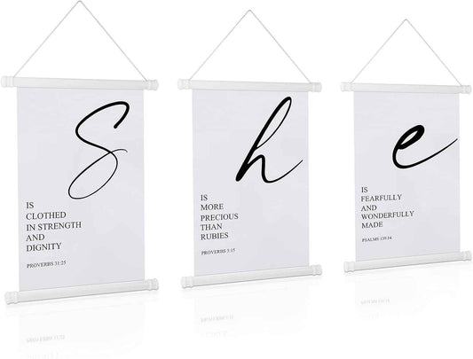 3 Pcs Woman Bible Verses Wall Art Inspirational Quotes Saying Christian Scripture Biblical Framed Decor with Verse Proverbs 3:15 Motivational Quotes for Nursery Home Office, 7.9 x 11.8 Inches(Simple)