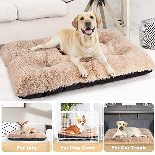 joejoy deluxe plush washable dog beds anti-slip pet sleeping mat for extra large medium small dogs 40 x 27 beige