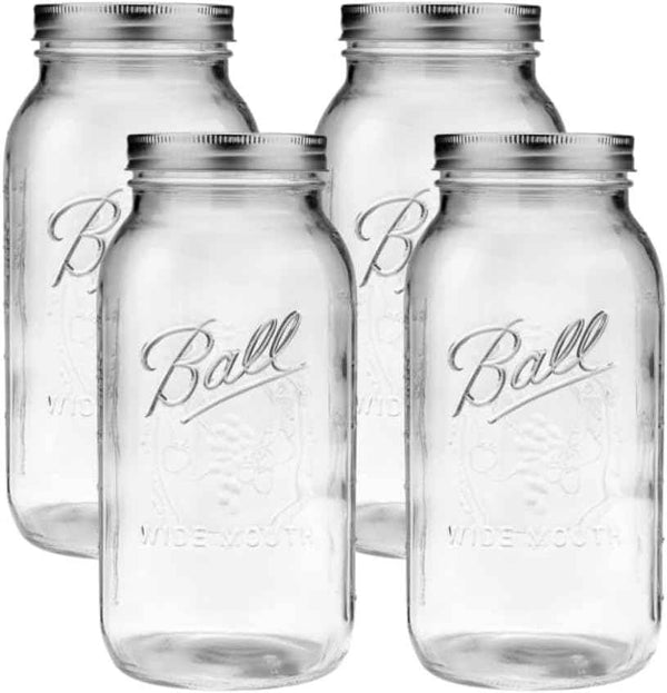 Ball Wide Mouth Glass Mason Jars with Lids and Bands, Used for Canning, Pickling, Juice, Jam, Jelly, Quart Size 32 Ounce (Pack of 2)