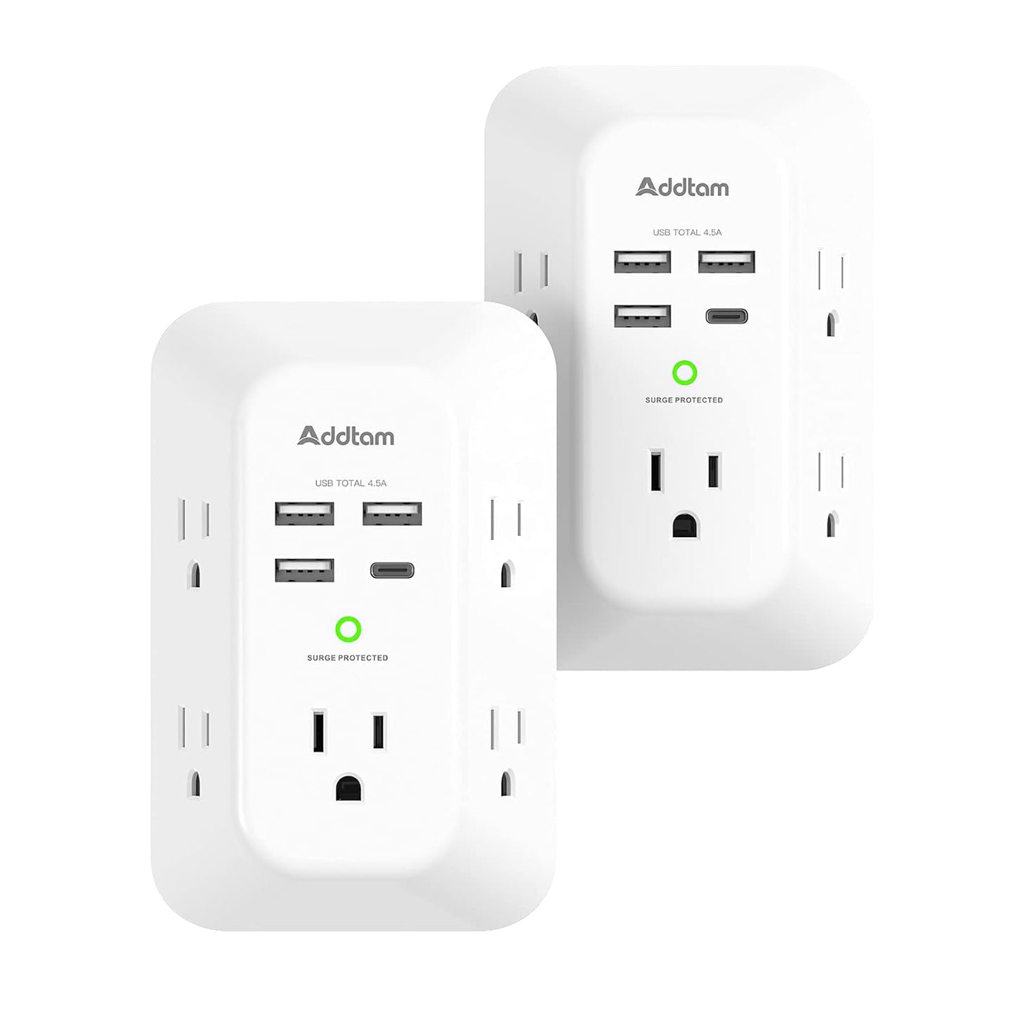 Addtam Surge Protector Outlet Extender, 6-Outlet Splitter with 4 USB Wall Charger(2 USB-C Ports), Multi Plug Wall Outlet 1800J Power Strip for Home Office Dorm Room Essentials