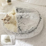 ShinHye round plush cat bed with waterproof bottom and faux fur for small indoor cats or dogs, 20x20inch, grey