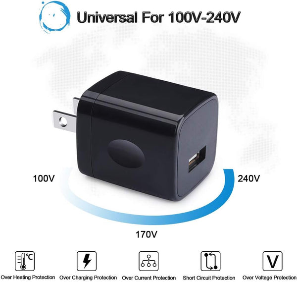 Single Port USB Wall Charger, 3 Pack, Travel, Black, Compatible with Multiple Devices